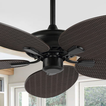 Raffles 52" Bohemian Industrial Iron/Plastic Mobile-App/Remote-Controlled 6-Speed Palm Blade Ceiling Fan - JONATHAN Y